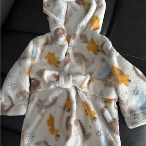 Baby Essentials Cozy Animal Print Robe - White, Yellow, Brown
